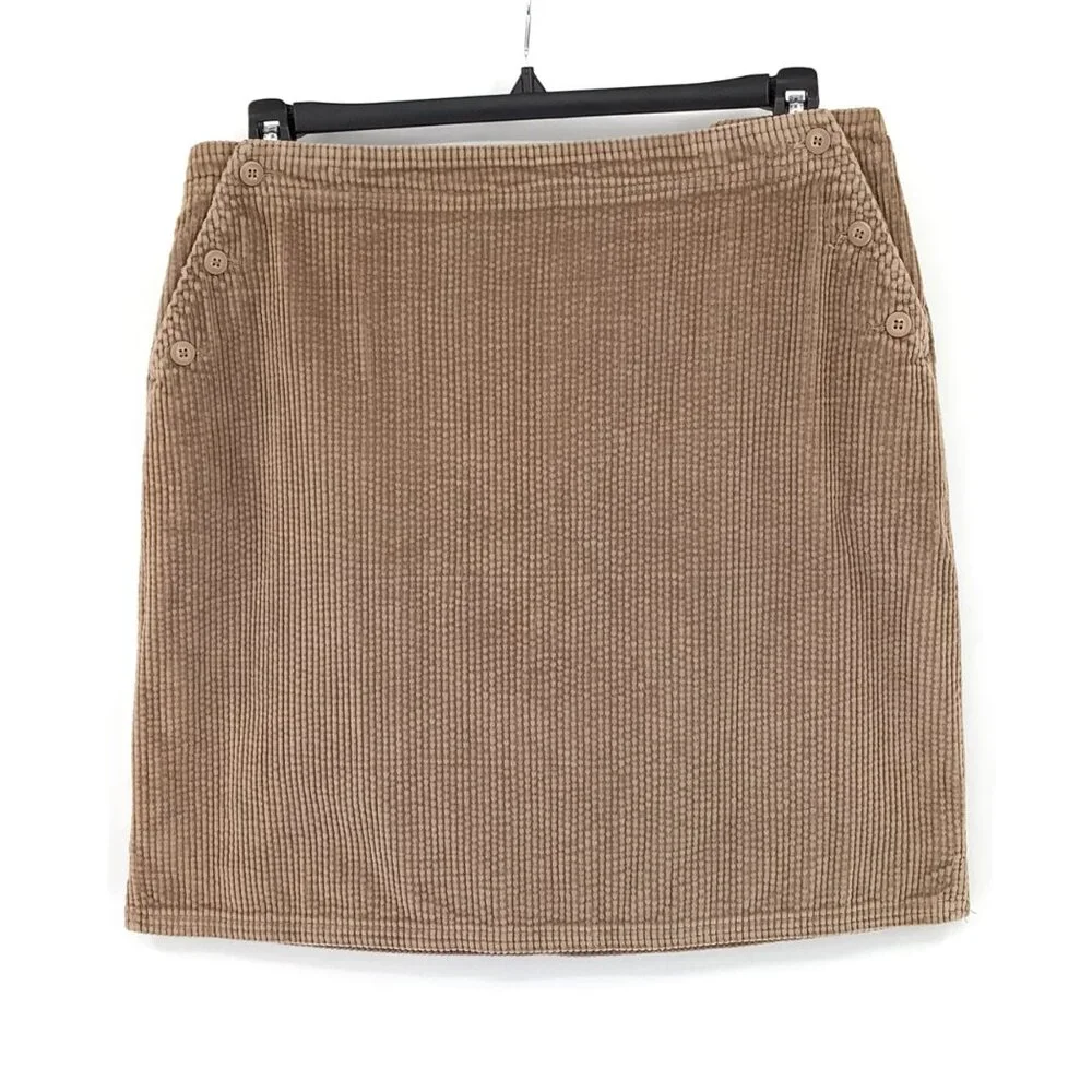 Vintage Tan Corduroy Button-Accent Mini Skirt Size 12 Bagatelle Preppy Skater - Picture 1 of 7